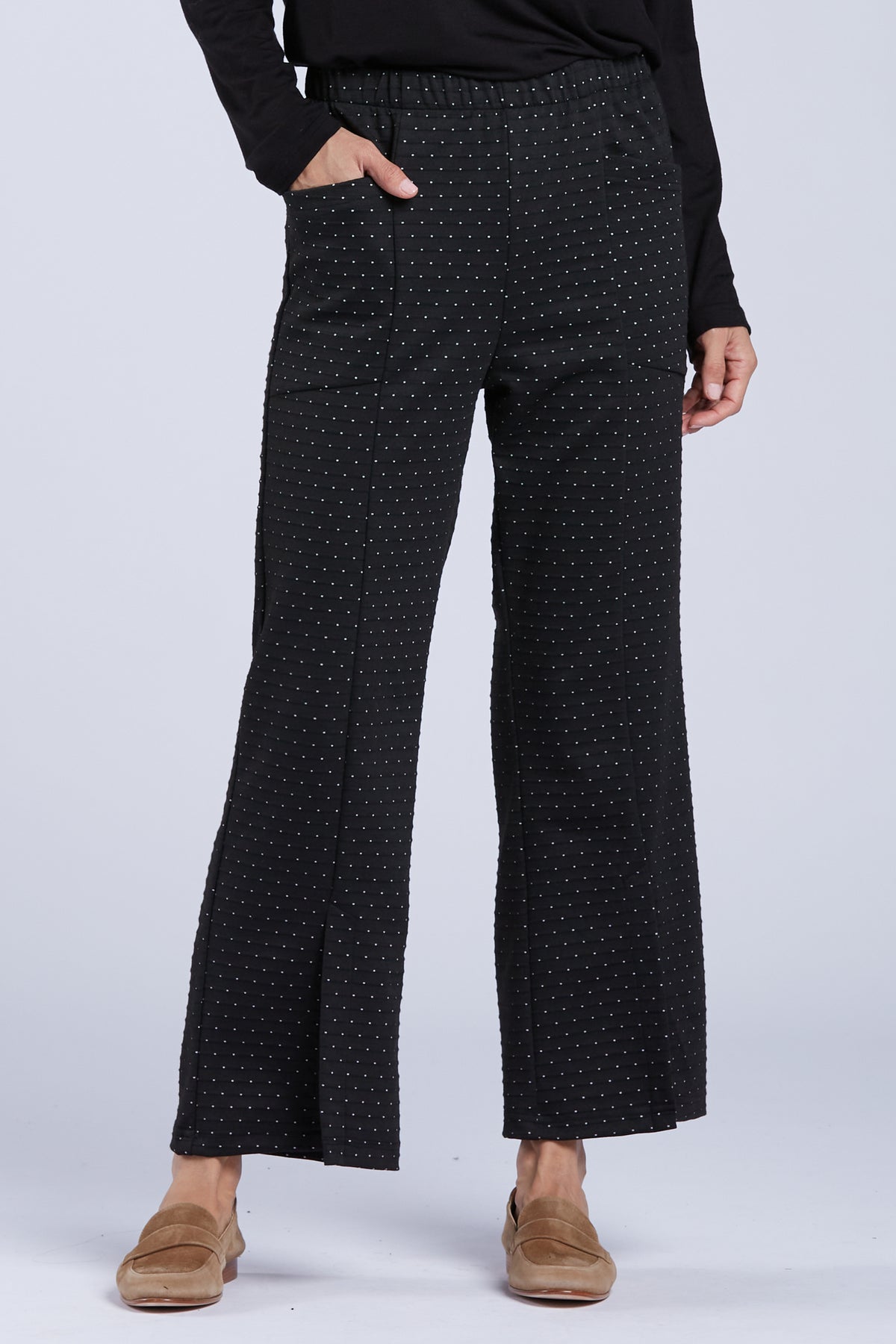 Sydney Project Mariani Dotted Straight Leg Ankle Pant w/ Front Pockets - PSP126 - BLACK/WHITE