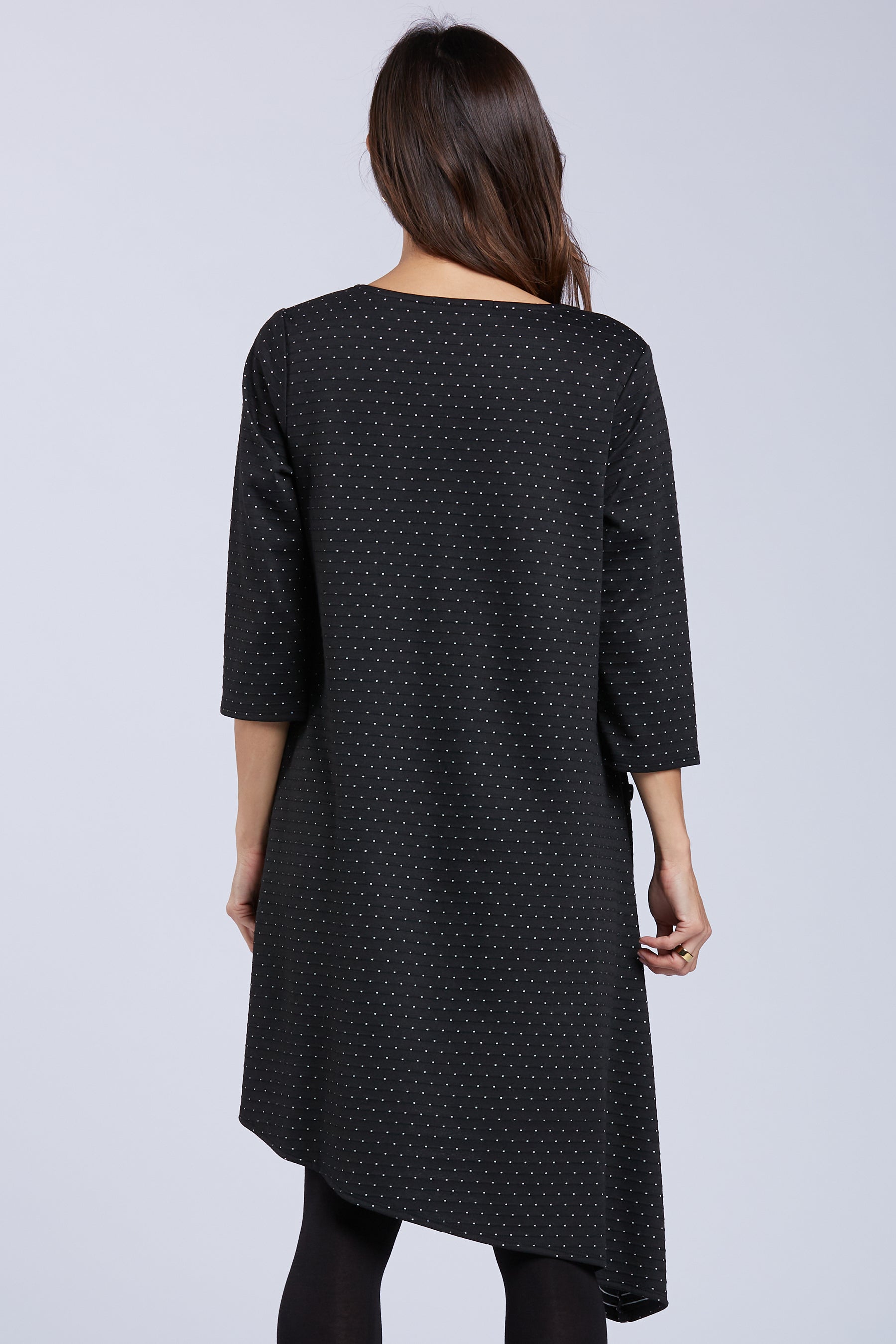 Sydney Project Ashley Dotted Asymmetric 3/4 Sleeve Long Top - PST1024 - BLACK/WHITE