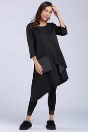 Sydney Project Ashley Dotted Asymmetric 3/4 Sleeve Long Top - PST1024 - BLACK/WHITE