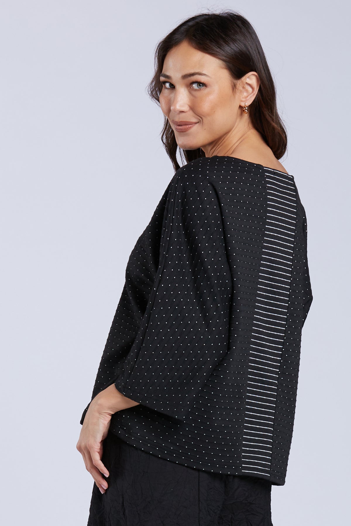 Sydney Project Tori Boxy Dots and Stripes 3/4 Sleeve Top - PST1088 - BLACK/WHITE