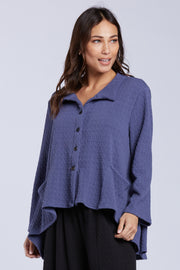 Sydney Project Belinda Textured Button Down Collar Hi-Low Long Sleeve Top - TRJ1052 - DENIM
