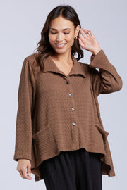 Sydney Project Belinda Textured Button Down Collar Hi-Low Long Sleeve Top - TRJ1052 - MOCHA