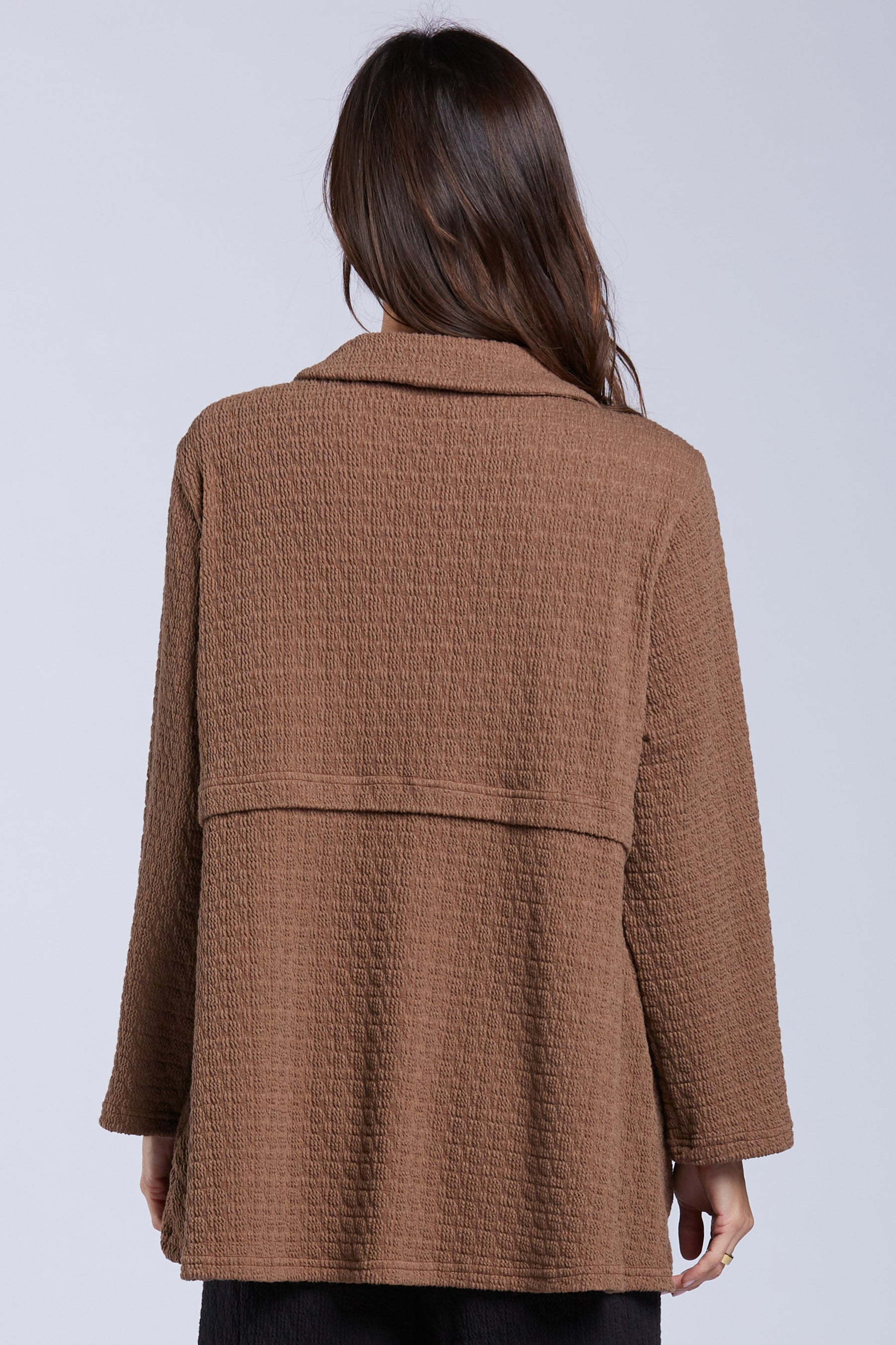 Sydney Project Belinda Textured Button Down Collar Hi-Low Long Sleeve Top - TRJ1052 - MOCHA