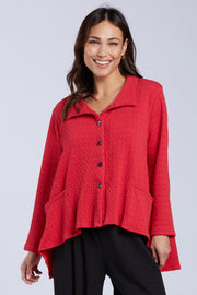 Sydney Project Belinda Textured Button Down Collar Hi-Low Long Sleeve Top - TRJ1052 - RED