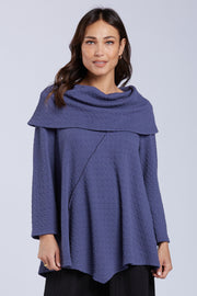 Sydney Project Abby Fold Over Asymmetrical Long Sleeve Top - TRT1036 - DENIM