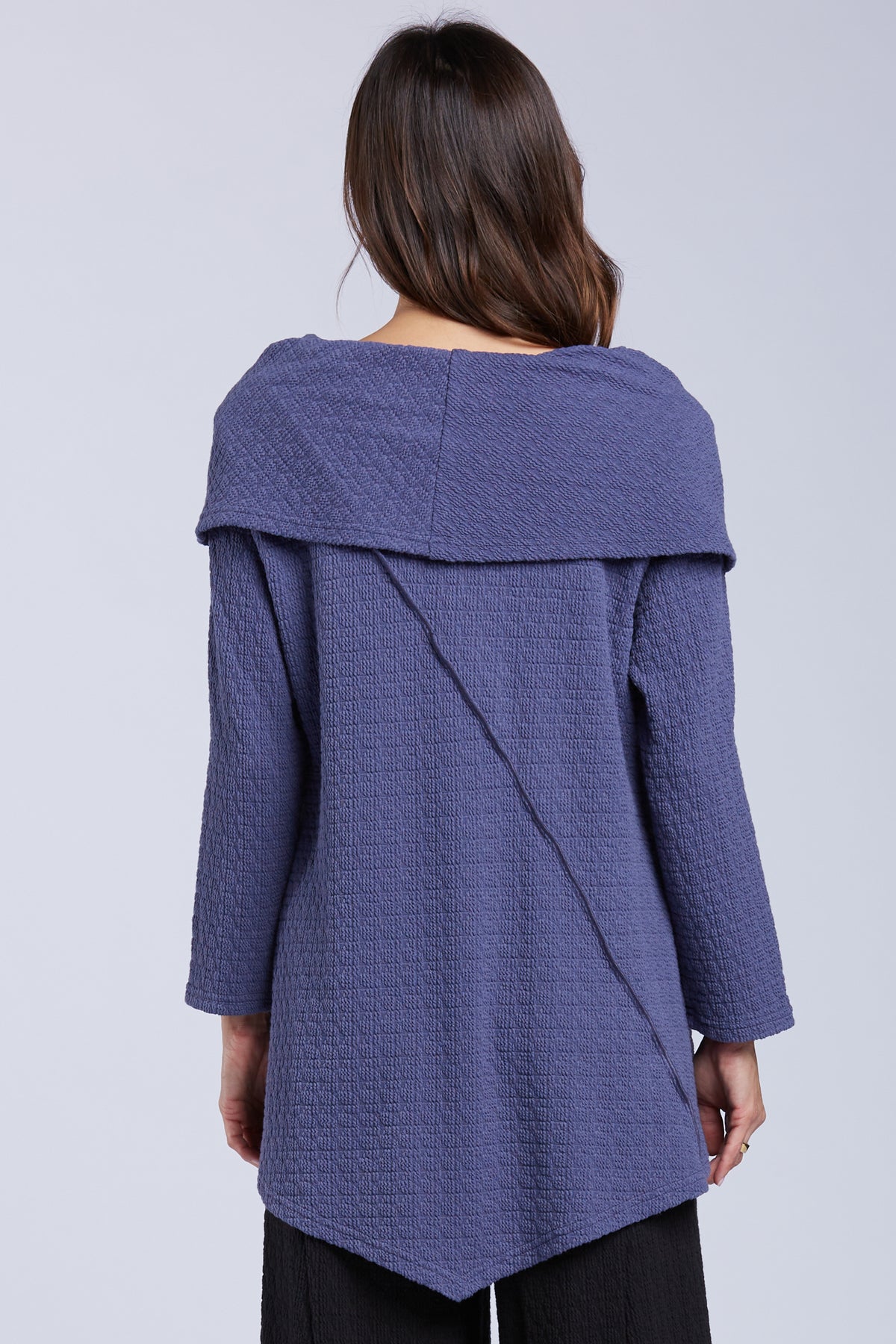 Sydney Project Abby Fold Over Asymmetrical Long Sleeve Top - TRT1036 - DENIM