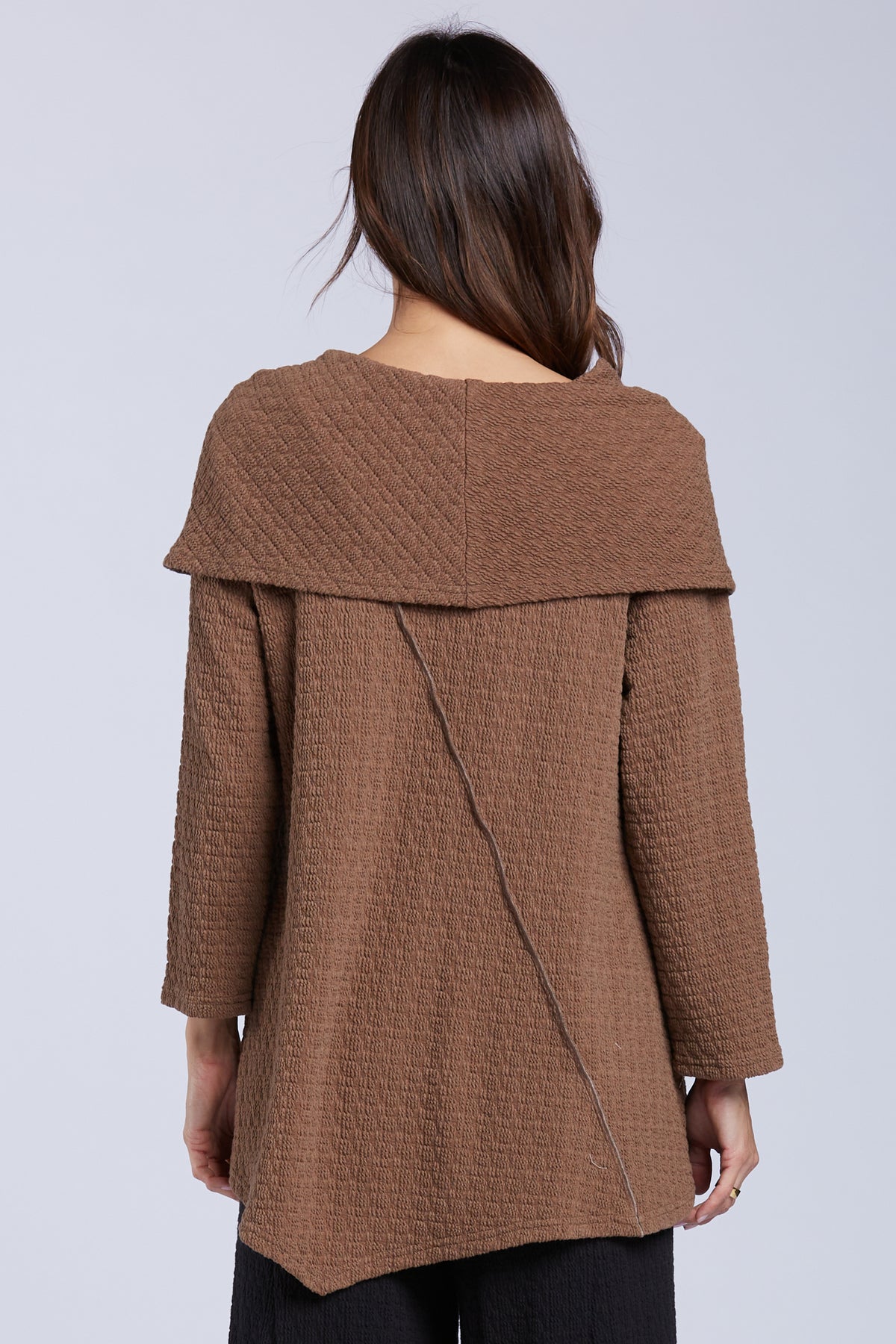 Sydney Project Abby Fold Over Asymmetrical Long Sleeve Top - TRT1036 - MOCHA