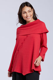 Sydney Project Abby Fold Over Asymmetrical Long Sleeve Top - TRT1036 - RED