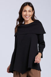 Sydney Project Abby Fold Over Asymmetrical Long Sleeve Top - TRT1036 - BLACK