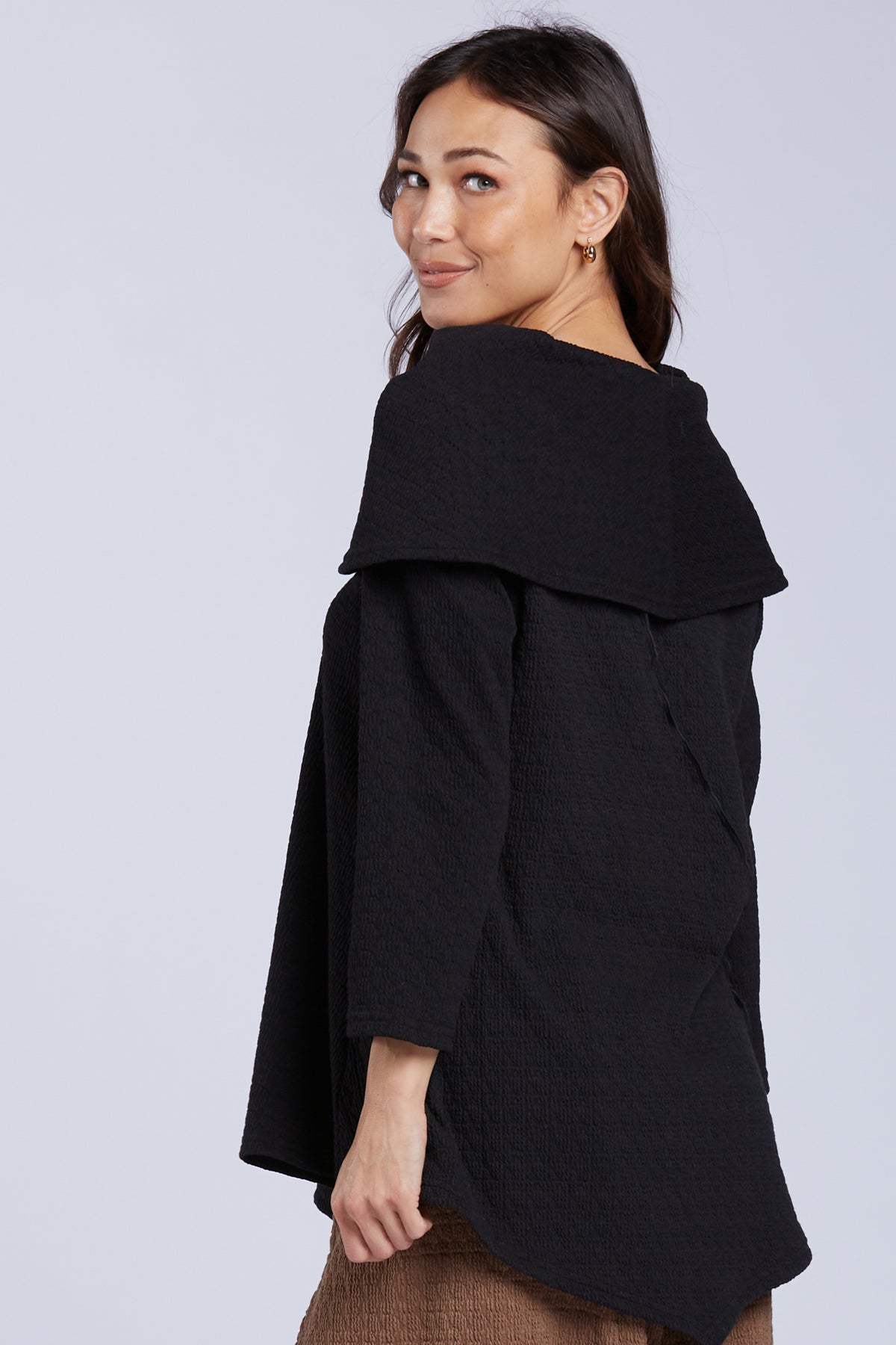 Sydney Project Abby Fold Over Asymmetrical Long Sleeve Top - TRT1036 - BLACK