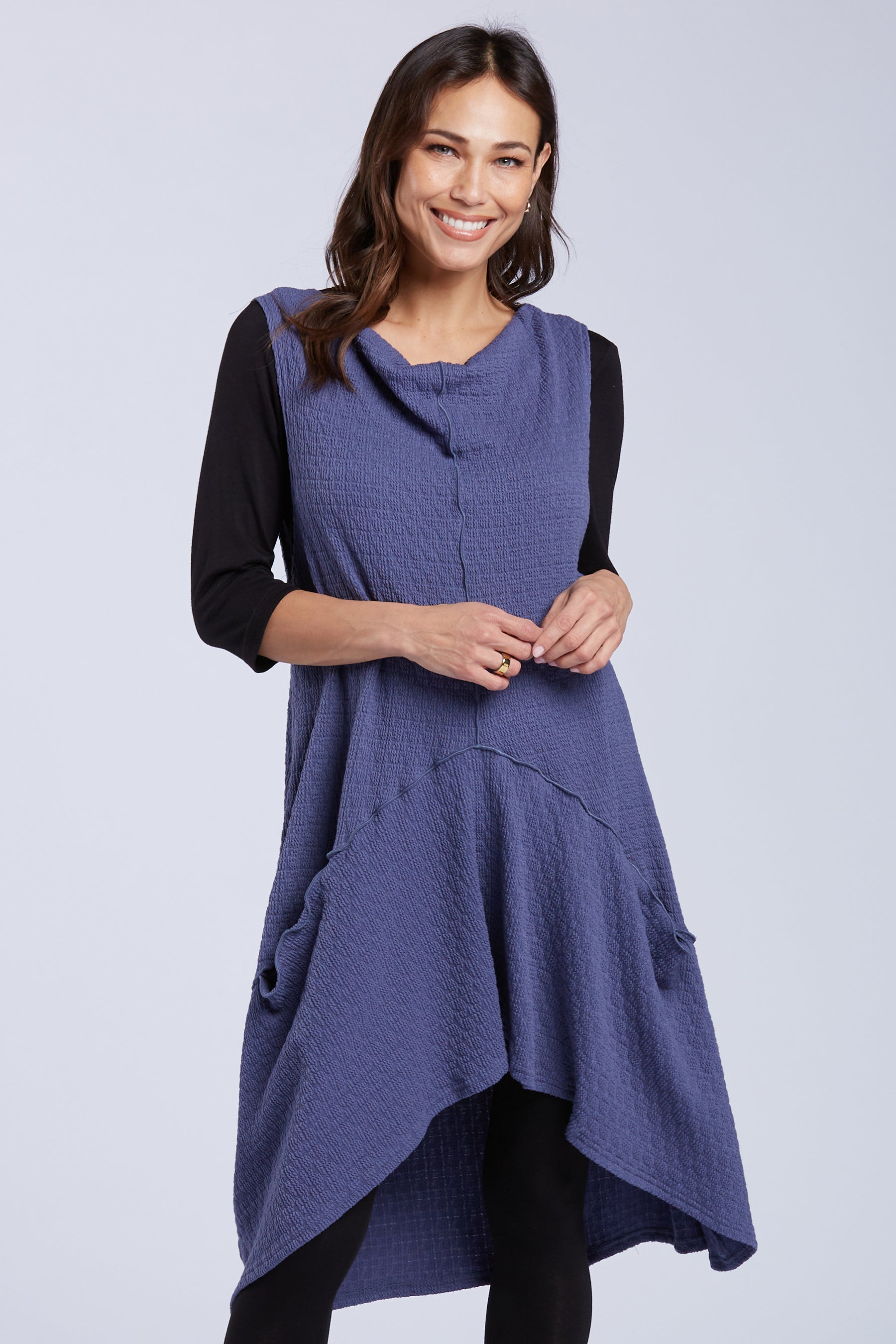 Sydney Project Hope Textured Asymmetrical Long Tank Shirt - TRT1138 - DENIM