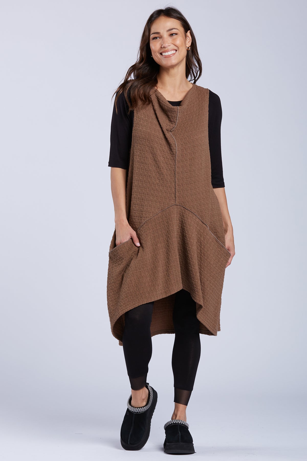 Sydney Project Hope Textured Asymmetrical Long Tank Shirt - TRT1138 - MOCHA