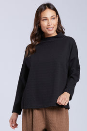 Sydney Project Felicity Mock Neck Boxy Textured Top - TRT1180 - BLACK