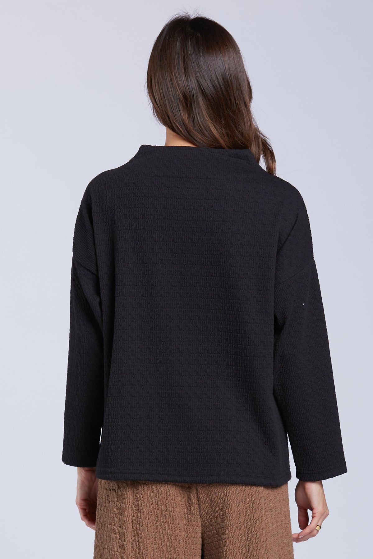 Sydney Project Felicity Mock Neck Boxy Textured Top - TRT1180 - BLACK