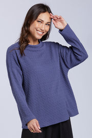 Sydney Project Felicity Mock Neck Boxy Textured Top - TRT1180 - DENIM
