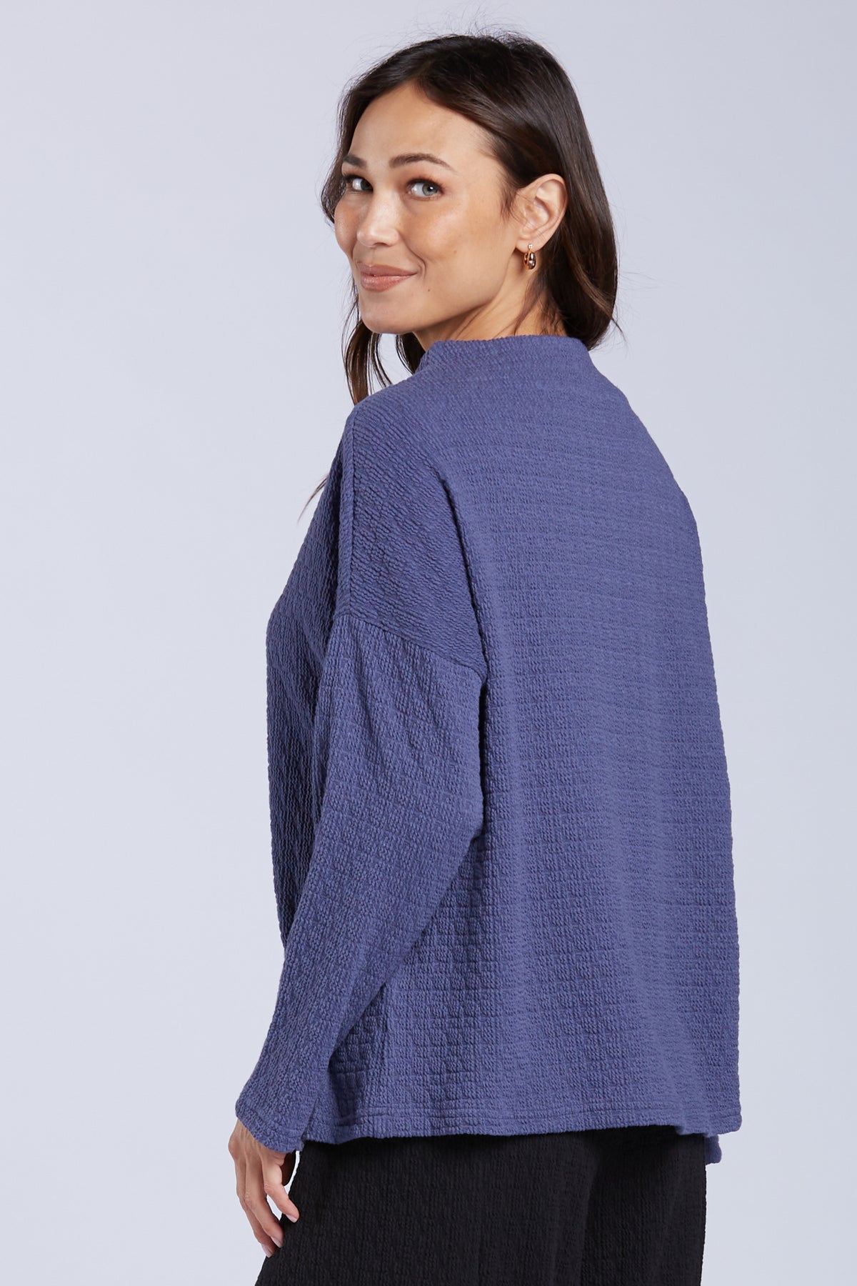 Sydney Project Felicity Mock Neck Boxy Textured Top - TRT1180 - DENIM