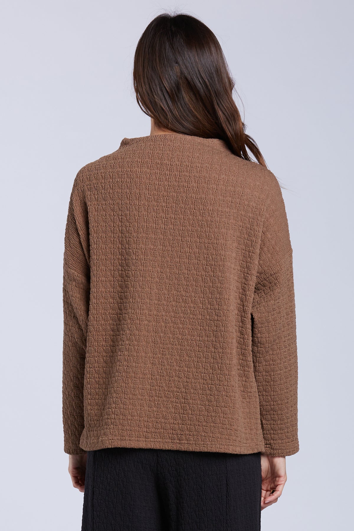 Sydney Project Felicity Mock Neck Boxy Textured Top - TRT1180 - MOCHA