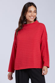 Sydney Project Felicity Mock Neck Boxy Textured Top - TRT1180 - RED