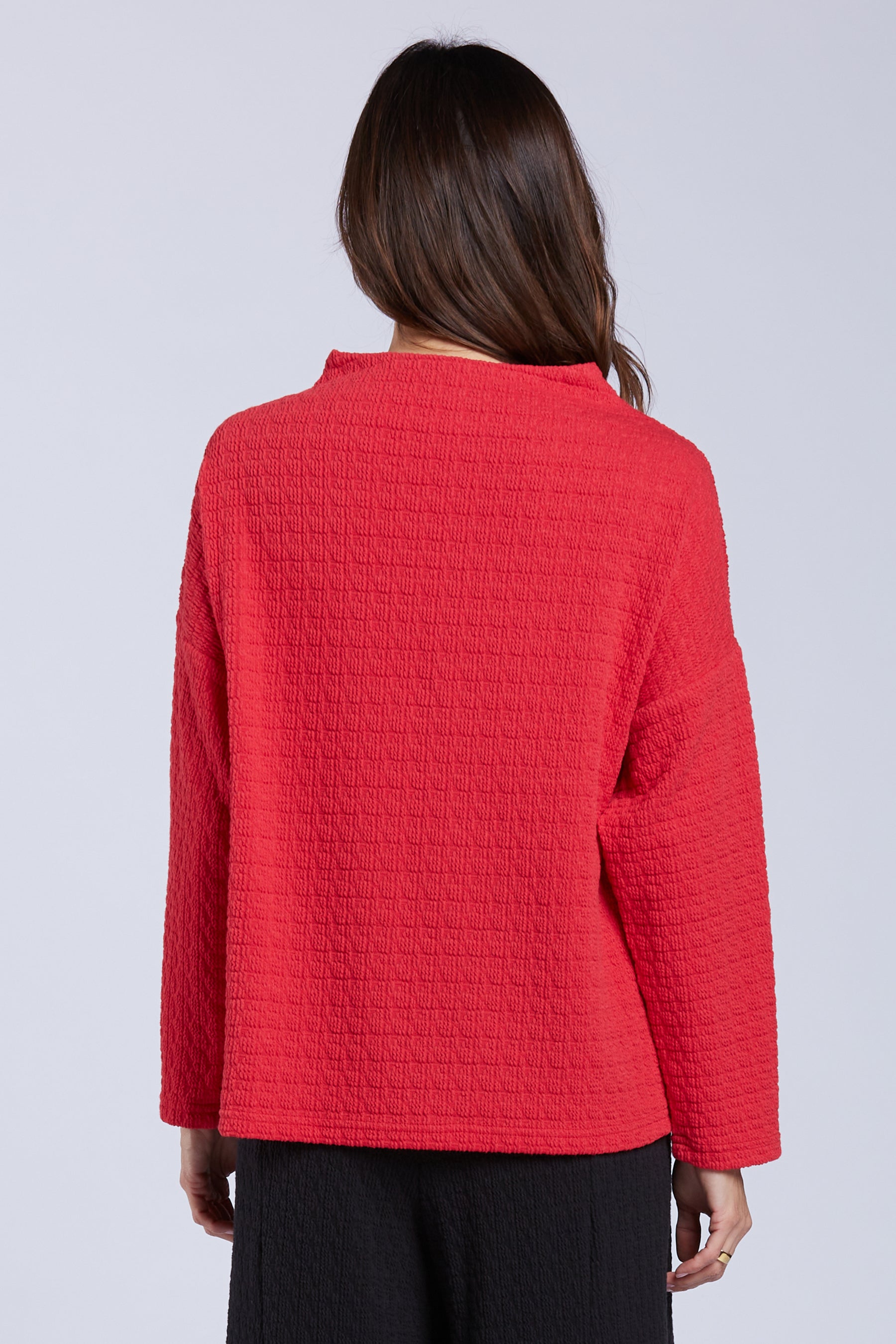 Sydney Project Felicity Mock Neck Boxy Textured Top - TRT1180 - RED