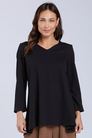 Sydney Project Faith V-Neck Long Sleeve Top w/ Pleated Back - TRT1184 - BLACK