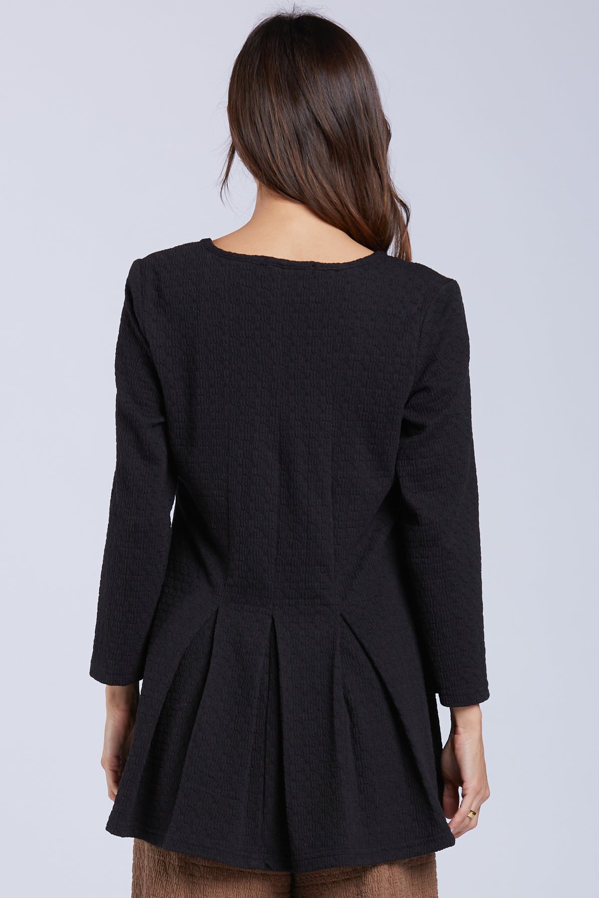 Sydney Project Faith V-Neck Long Sleeve Top w/ Pleated Back - TRT1184 - BLACK