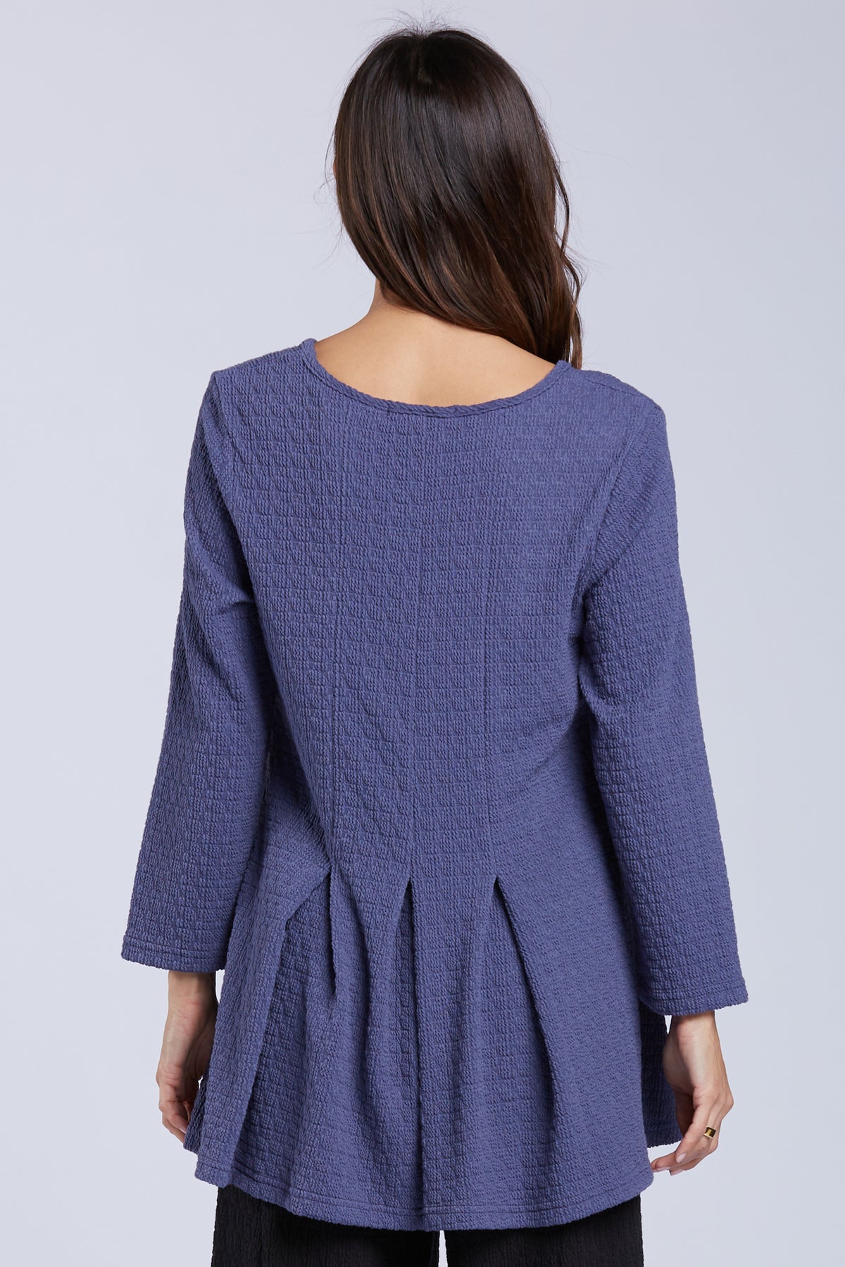Sydney Project Faith V-Neck Long Sleeve Top w/ Pleated Back - TRT1184 - DENIM