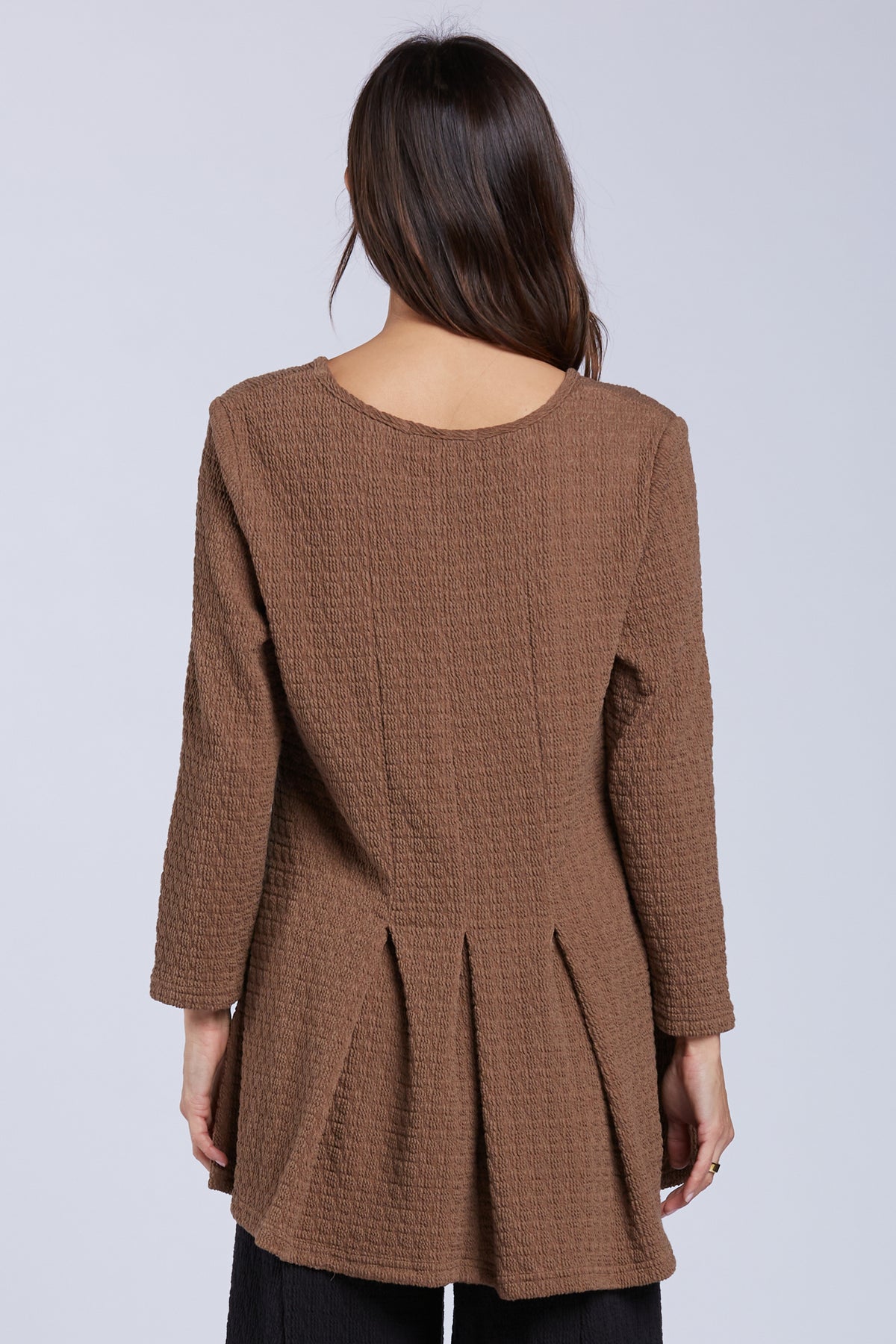 Sydney Project Faith V-Neck Long Sleeve Top w/ Pleated Back - TRT1184 - MOCHA