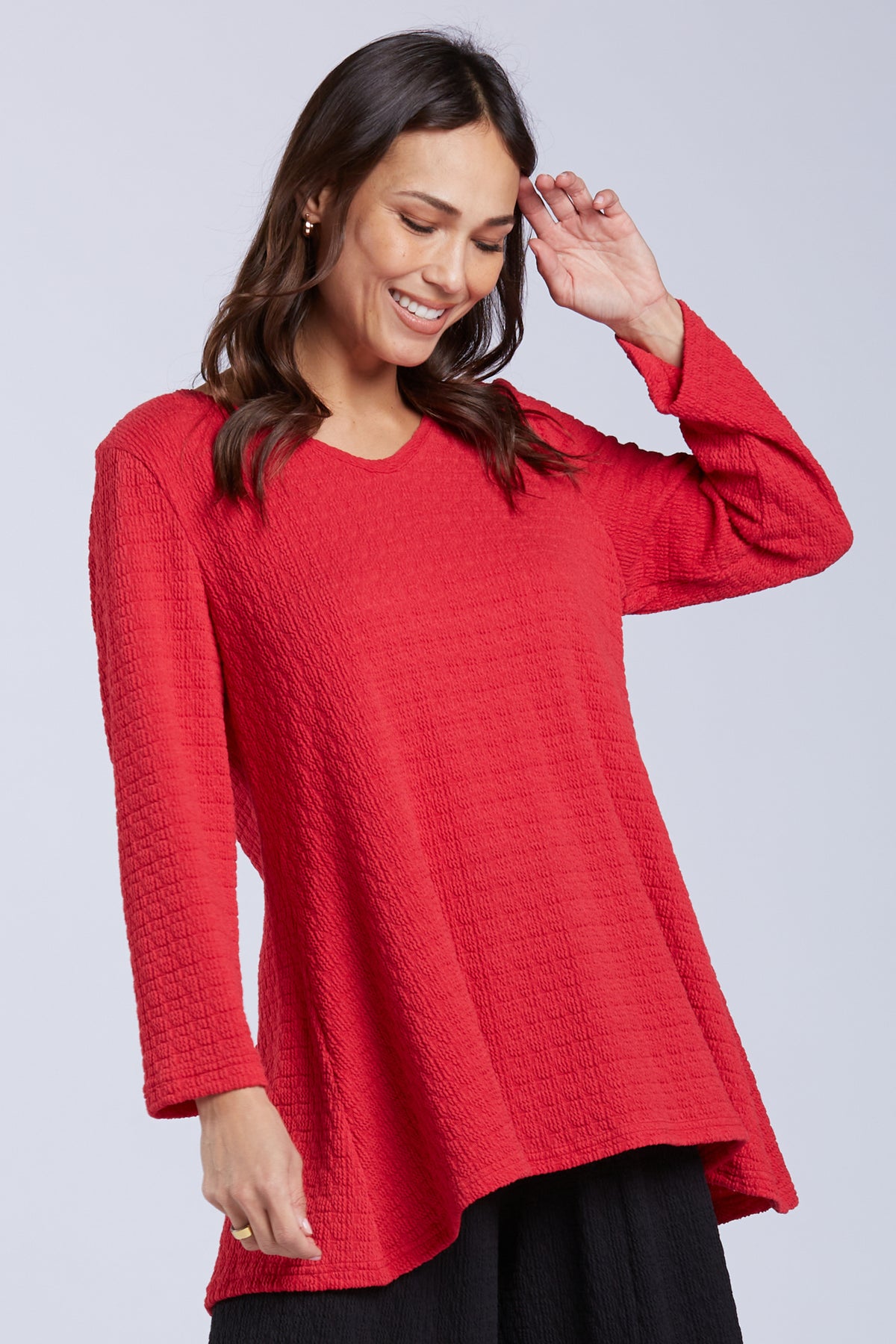Sydney Project Faith V-Neck Long Sleeve Top w/ Pleated Back - TRT1184 - RED