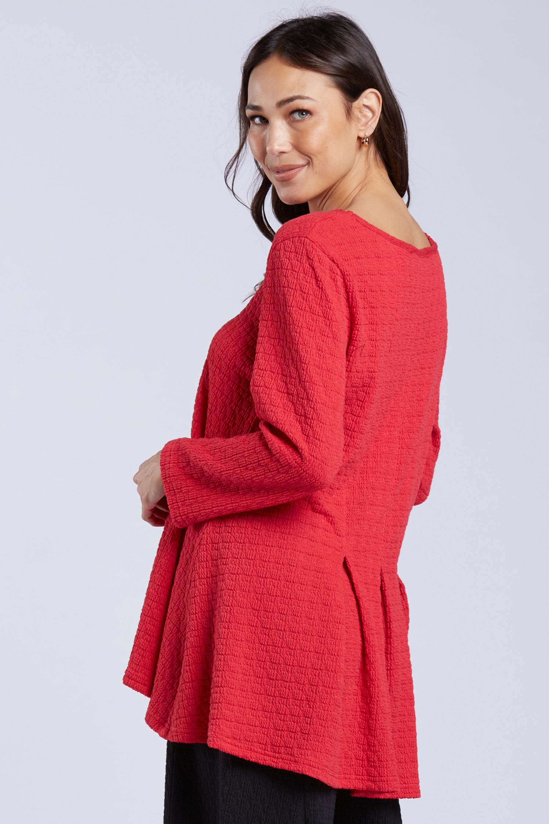 Sydney Project Faith V-Neck Long Sleeve Top w/ Pleated Back - TRT1184 - RED