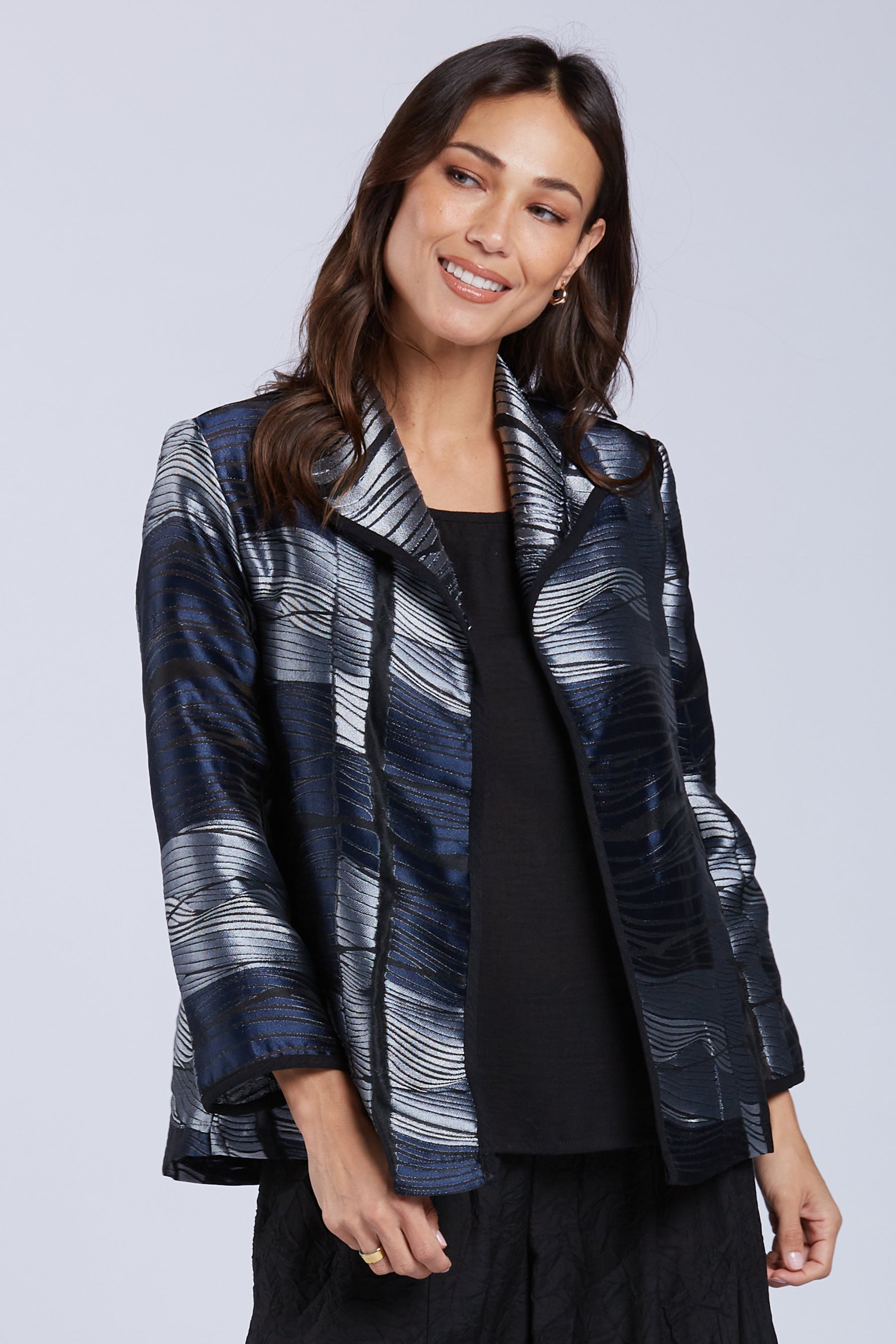 Sydney Project Piper Open Front Collared Jacket - WJJ1185 - NAVY WAVE