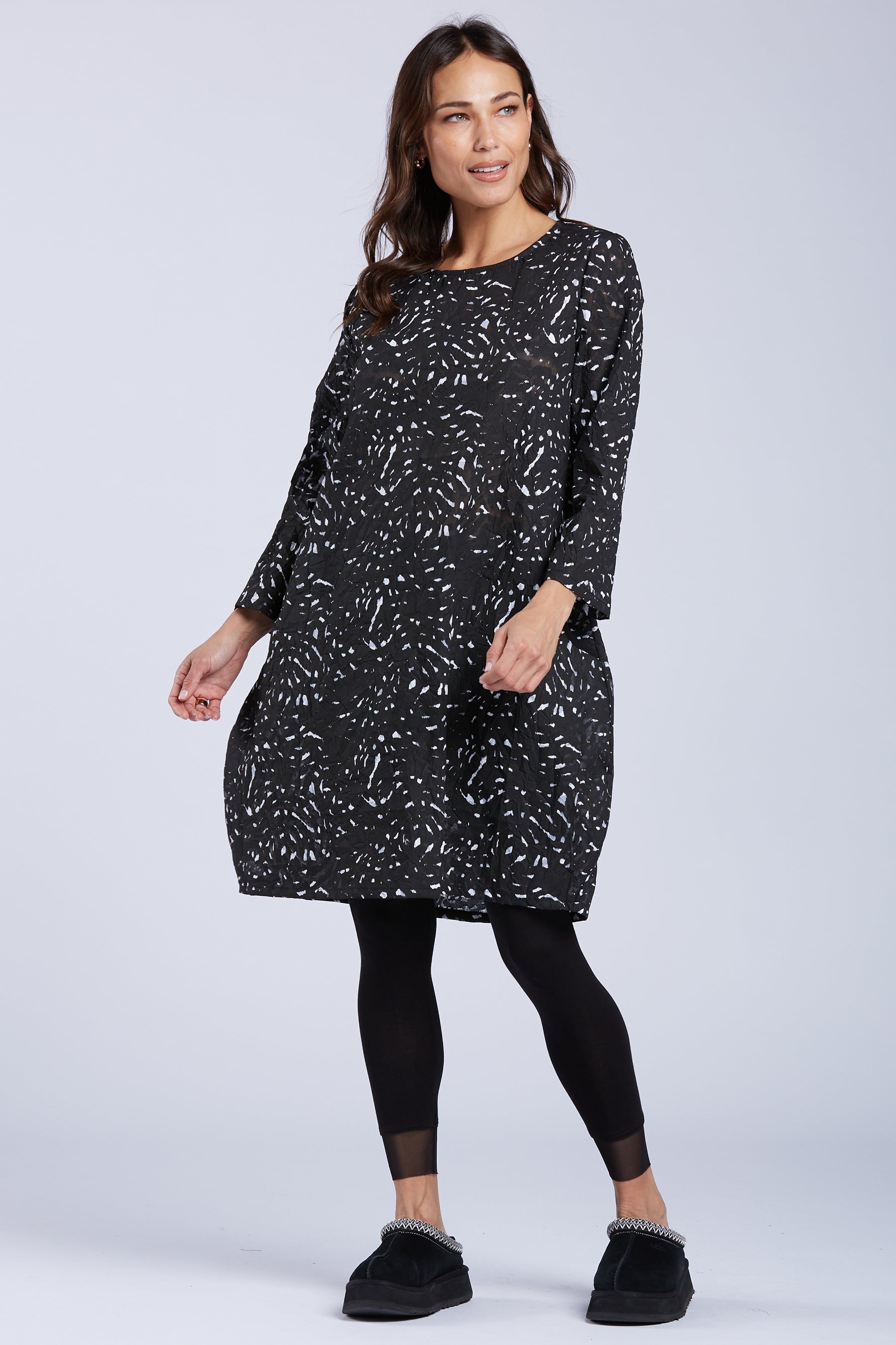 Sydney Project Elizabeth Long Sleeve Round Neck Bubble Long Speckled Top - WJT1022 - BLACK ICE