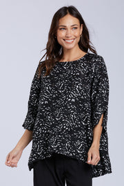 Sydney Project Belle Black and White Speckled Round Neck 3/4 Sleeve Top - WJT1151 - BLACK ICE