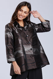 Sydney Project Shelby Abstract Button Down Collared Top- WJT1186 - CHOCOLATE