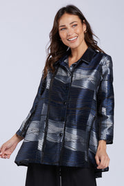 Sydney Project Shelby Abstract Button Down Collared Top - WJT1186 - NAVY
