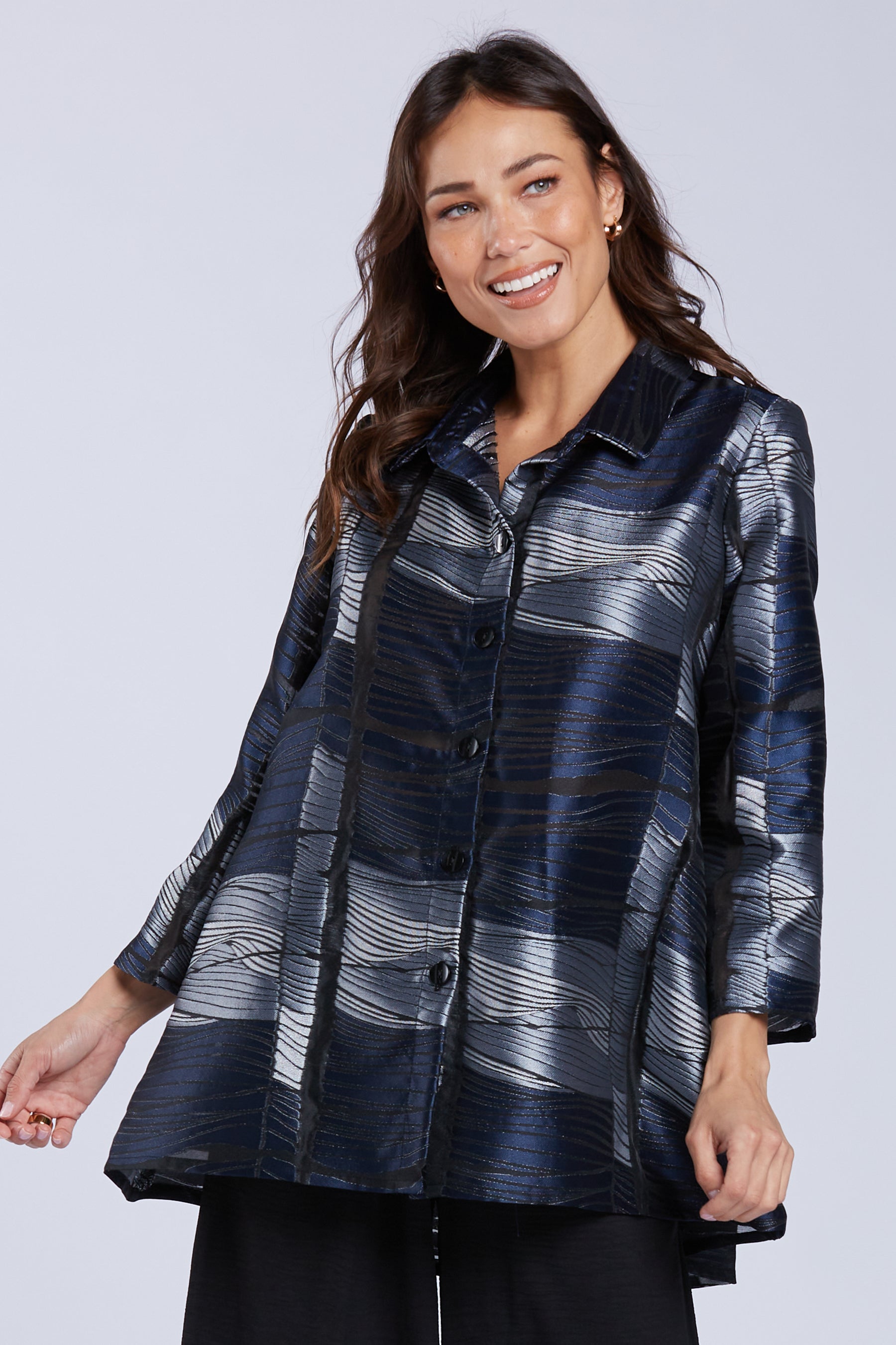 Sydney Project Shelby Abstract Button Down Collared Top - WJT1186 - NAVY
