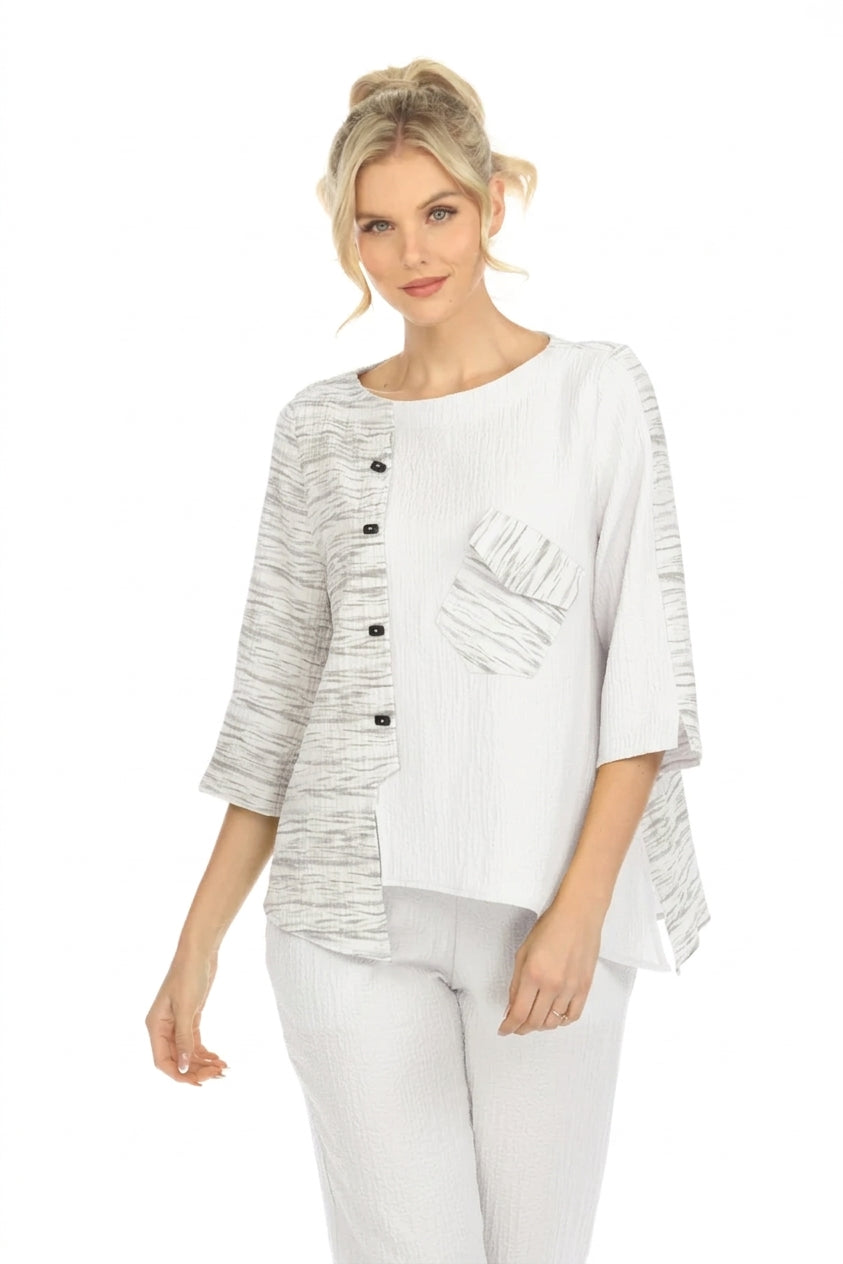 MOONLIGHT Asymmetric Animal Print Contrasting Top - 3870 - WHITE