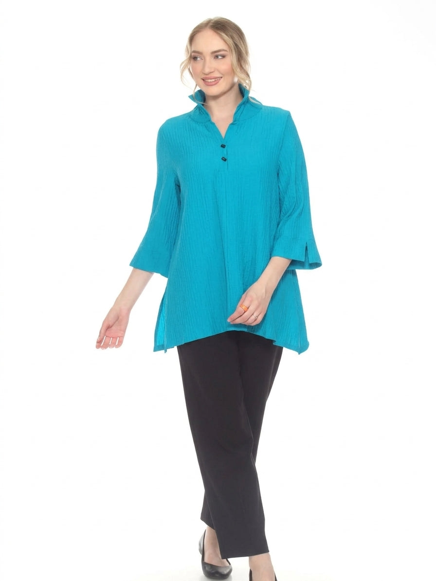 MOONLIGHT Two Button Wire Collar Flowy Top - 2265NP - TURQUOISE