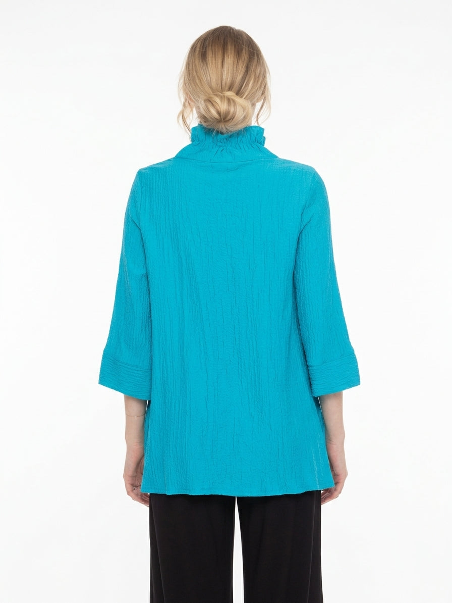MOONLIGHT Two Button Wire Collar Flowy Top - 2265NP - TURQUOISE