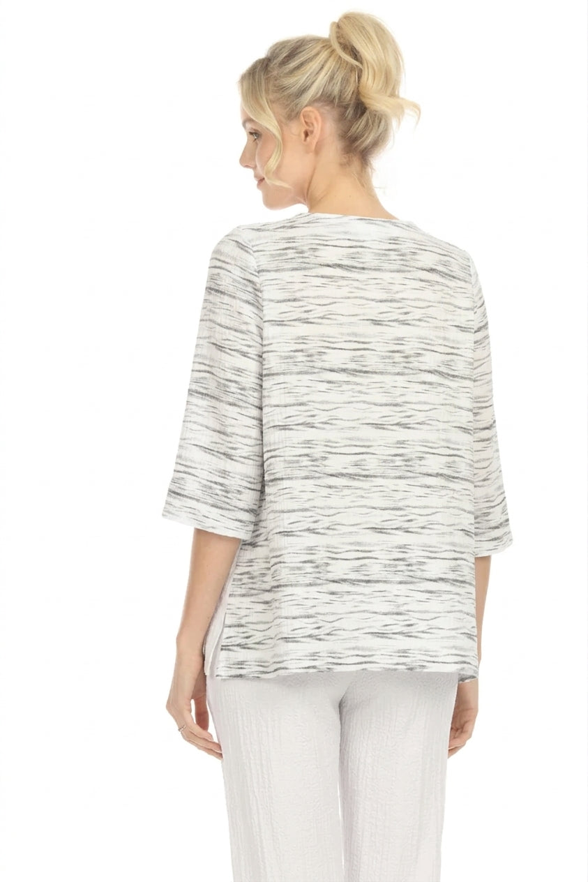 MOONLIGHT Asymmetric Animal Print Contrasting Top - 3870 - WHITE