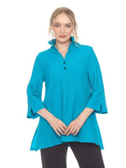 MOONLIGHT Two Button Wire Collar Flowy Top - 2265NP - TURQUOISE