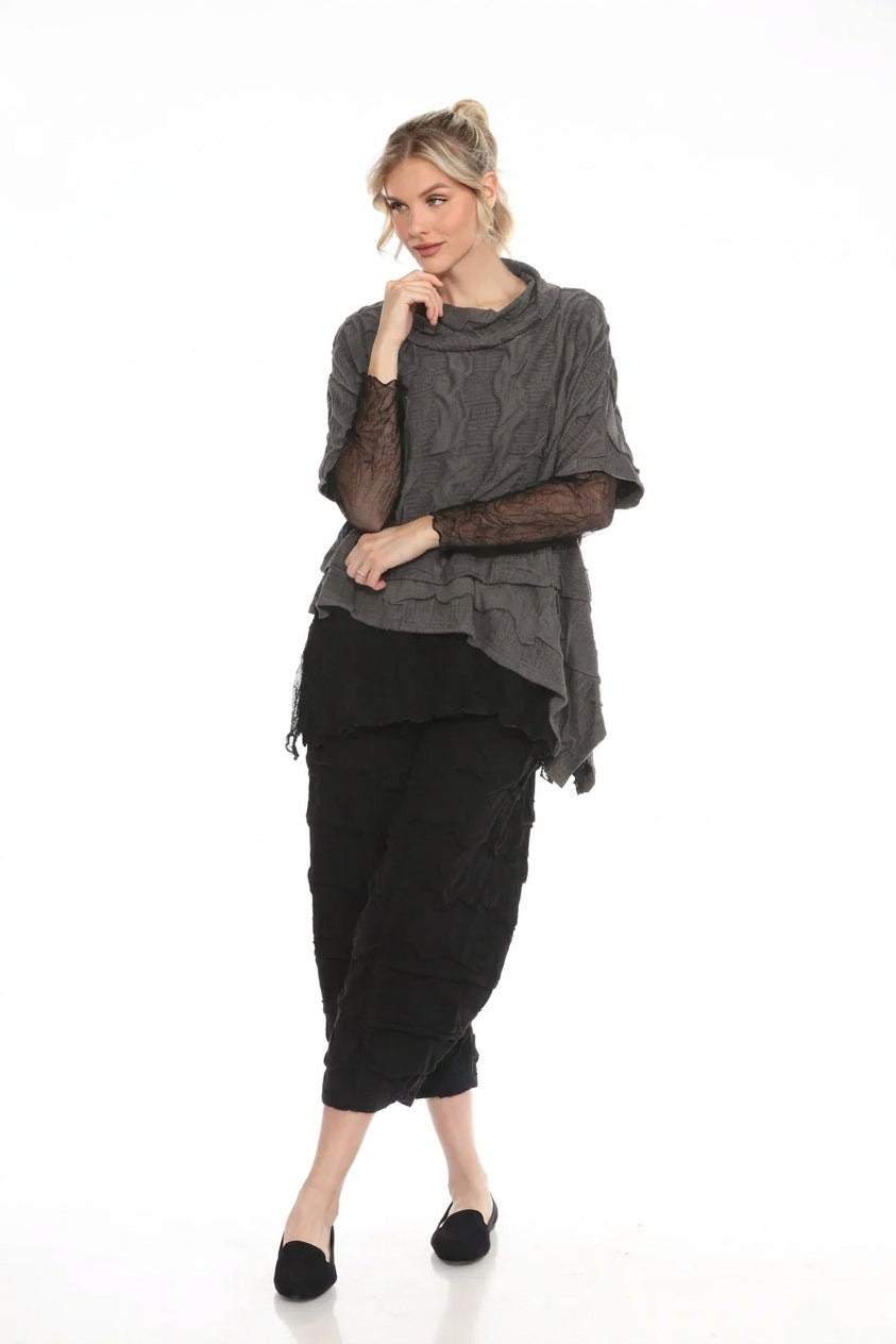 MOONLIGHT Asymmetric Textured Cowl Neck Layered Top - 3941 - GREY