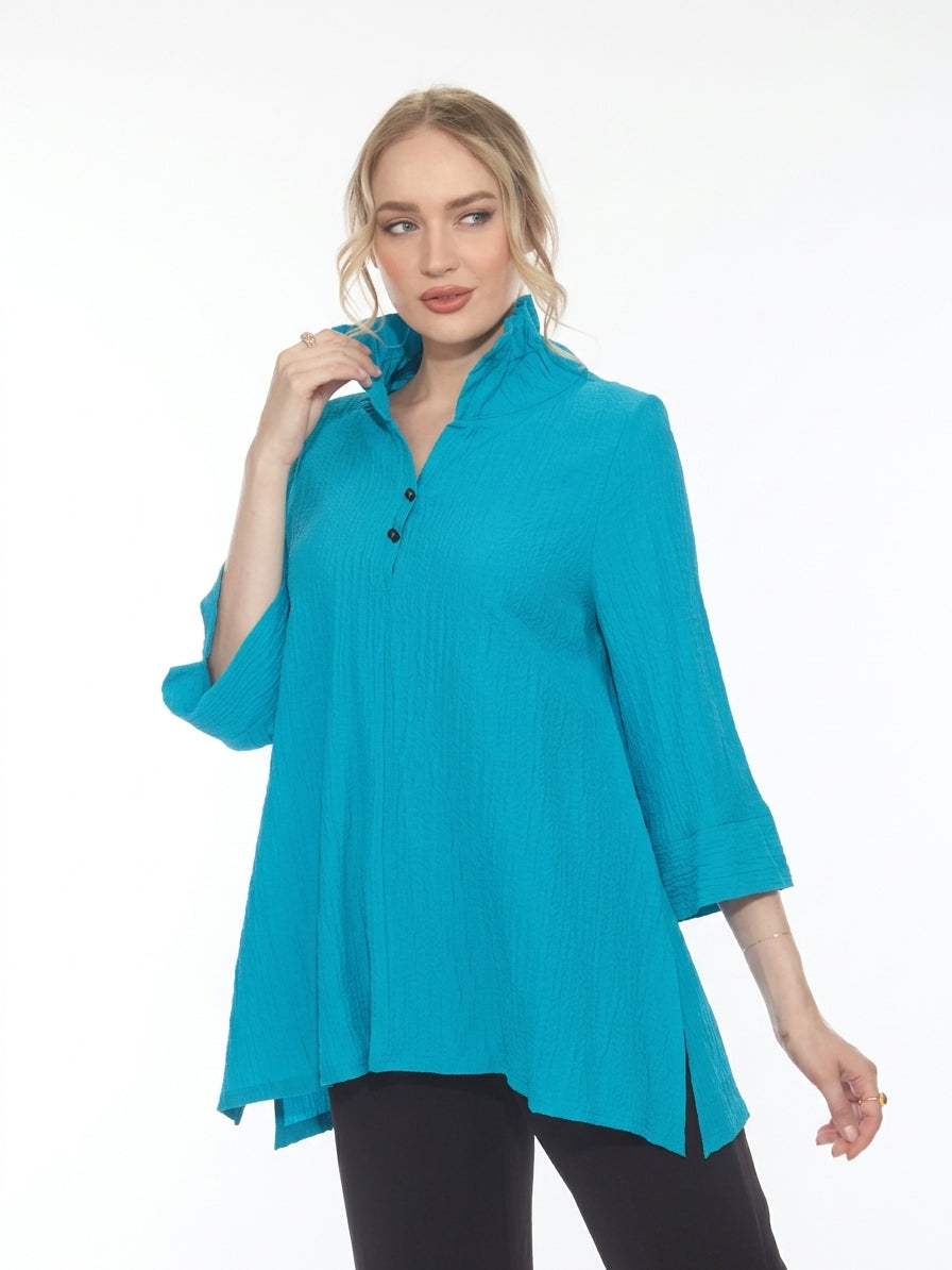 MOONLIGHT Two Button Wire Collar Flowy Top - 2265NP - TURQUOISE