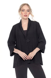 MOONLIGHT One Button Crinkle Fabric Jacket - 3971 - BLACK