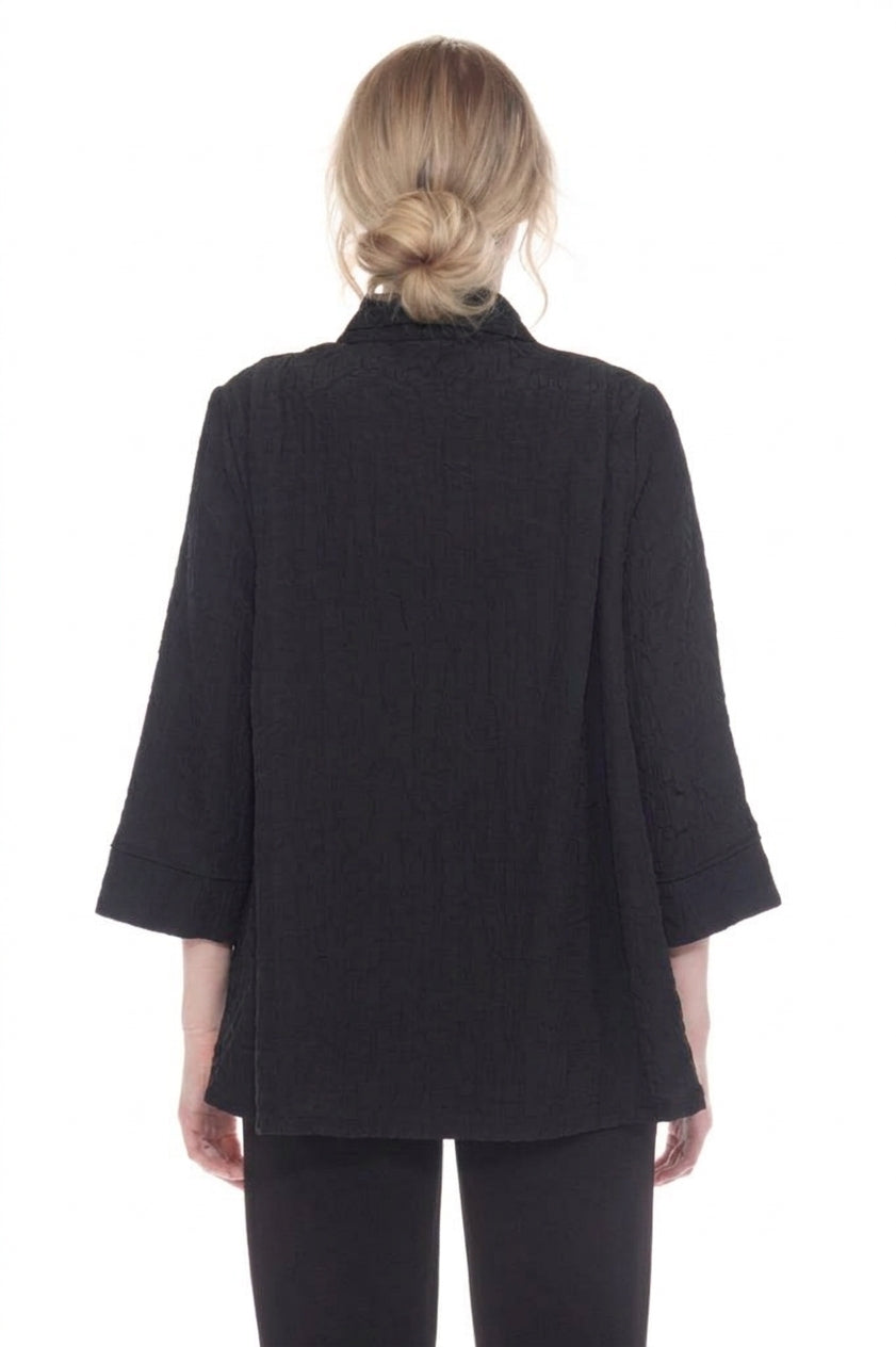 MOONLIGHT One Button Crinkle Fabric Jacket - 3971 - BLACK