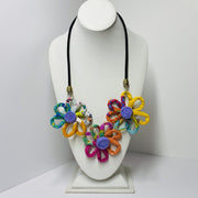 FICKLESTICKS Triple Daisy Necklace - BLACK AND WHITE (YELLOW CENTER) (NOT MULTI)