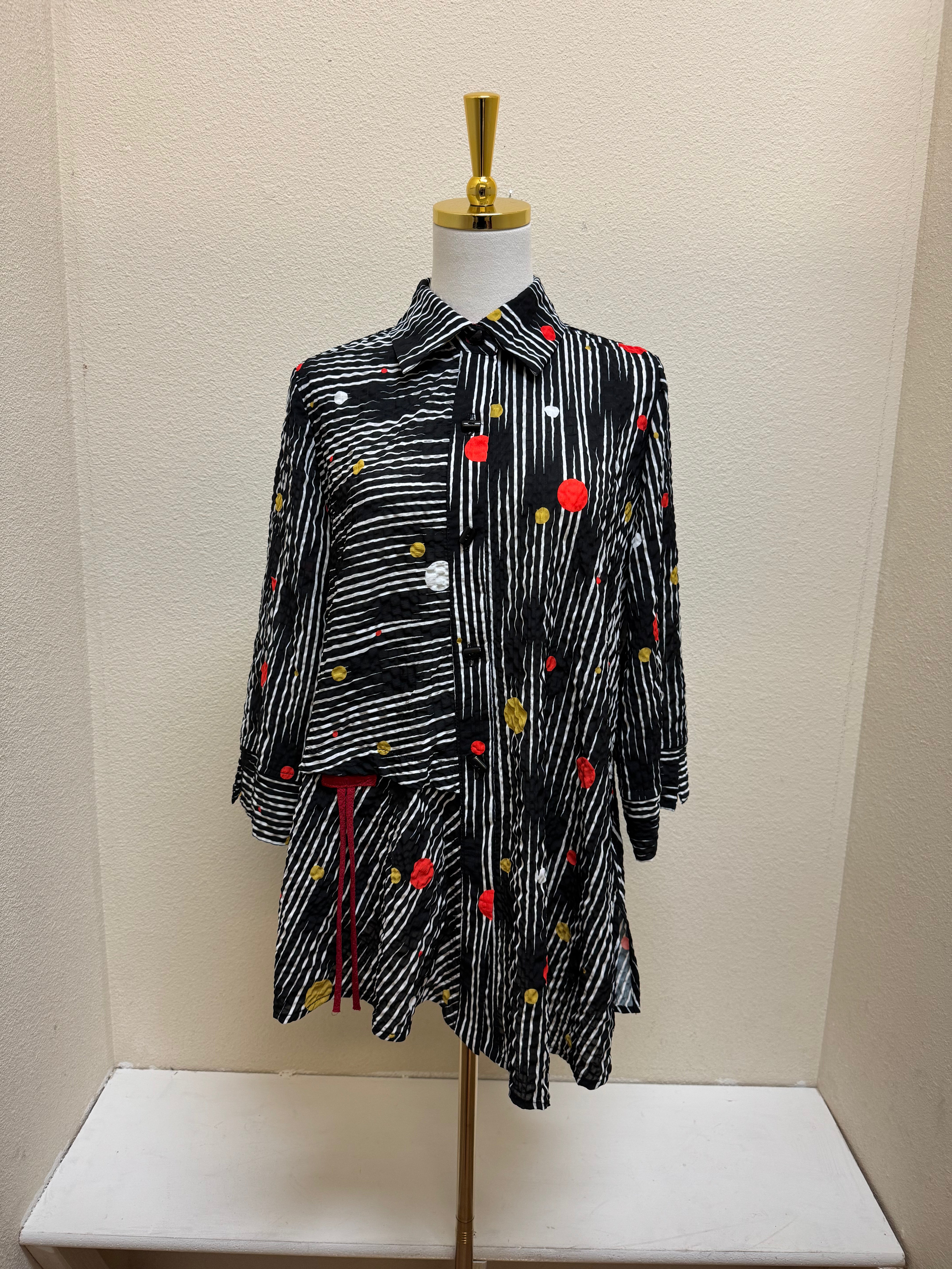 MOONLIGHT Polka Dot Stripe Multi Button Front Shirt - 2772