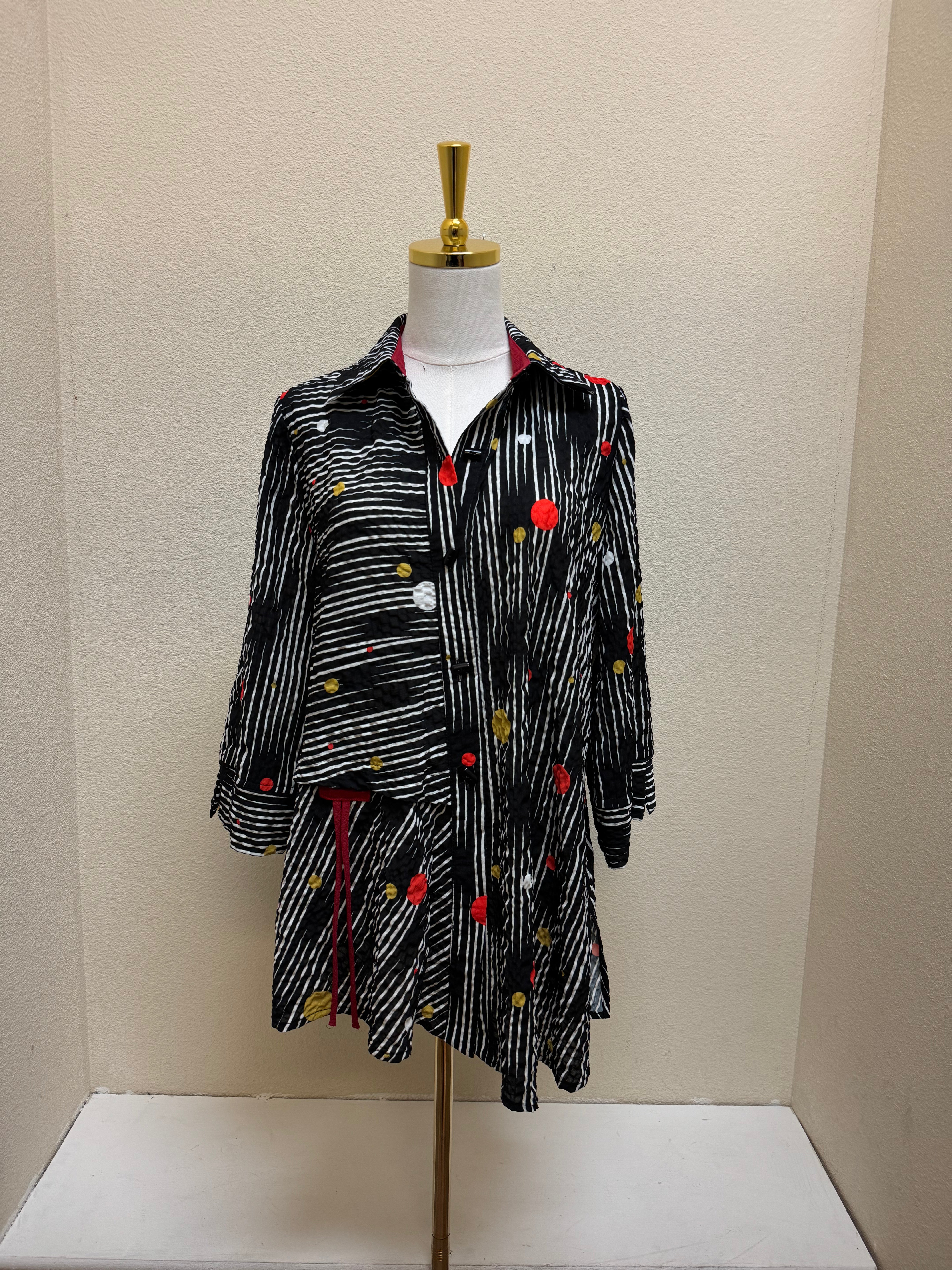 MOONLIGHT Polka Dot Stripe Multi Button Front Shirt - 2772