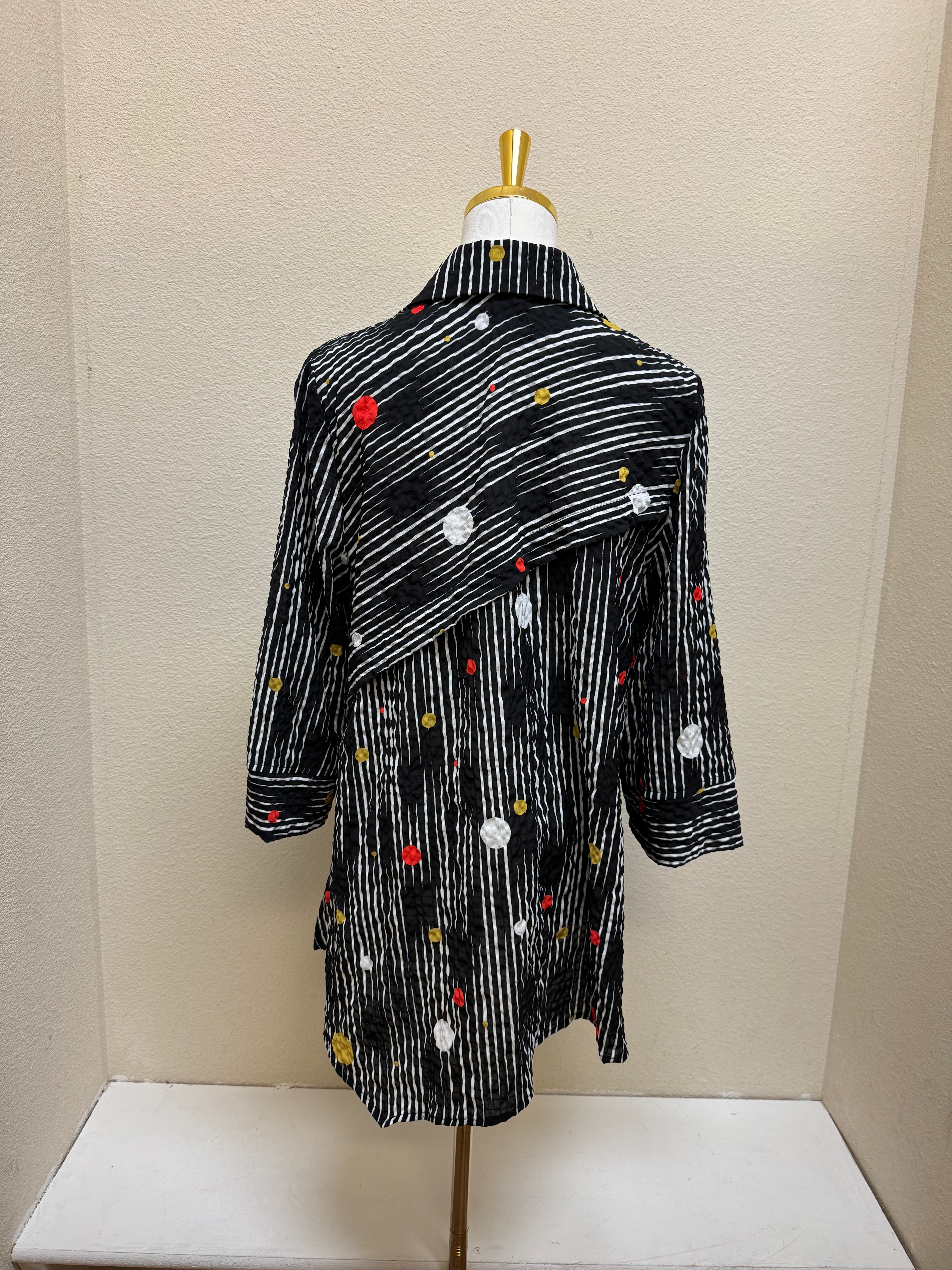 MOONLIGHT Polka Dot Stripe Multi Button Front Shirt - 2772