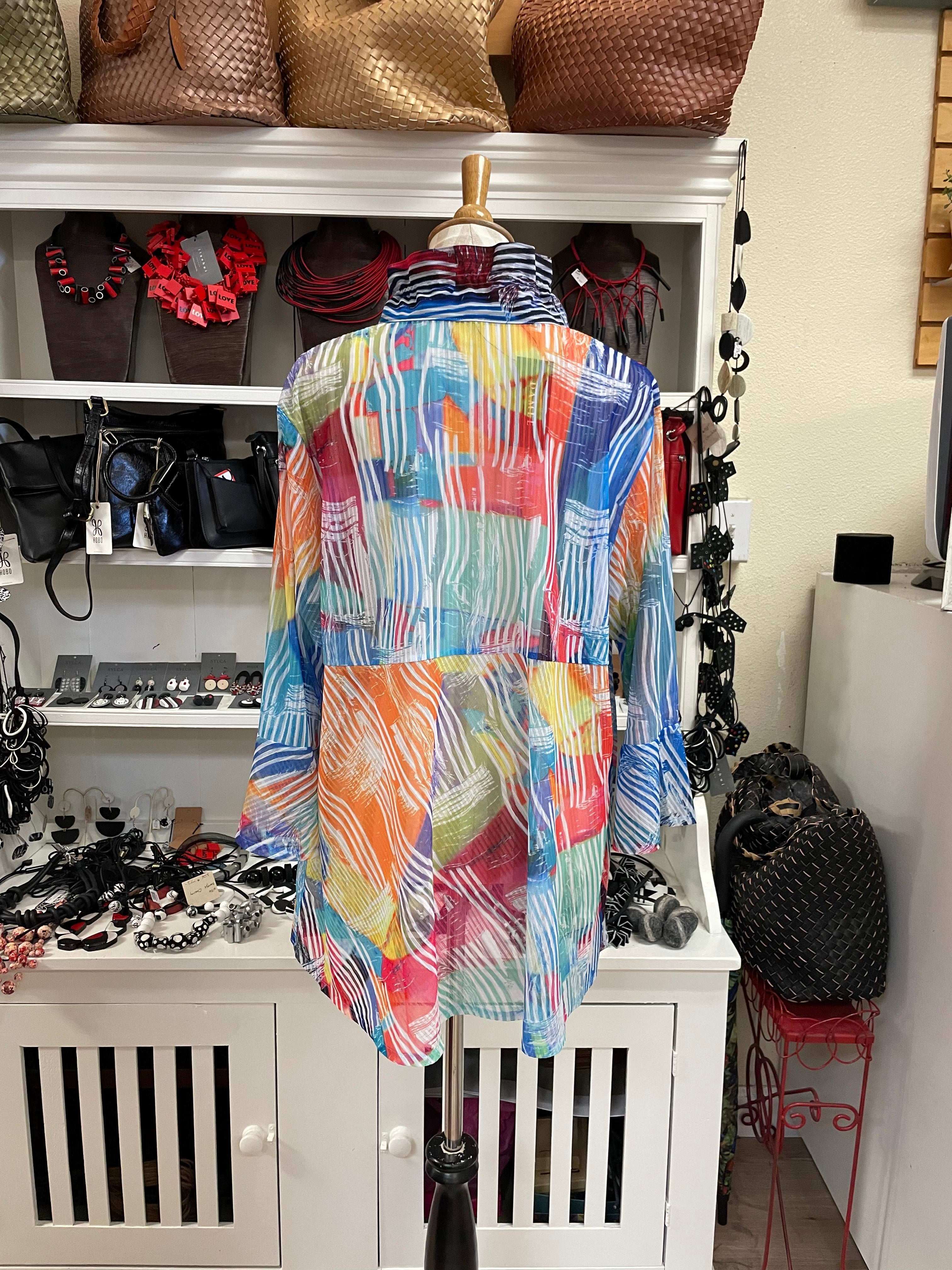 DAMEE MIXED BRUSHSTROKE LONG BLOUSE- 7103- MLT