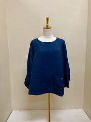 Habitat Soft Rayon Jacquard Pleat Pullover - 30712 - NAVY